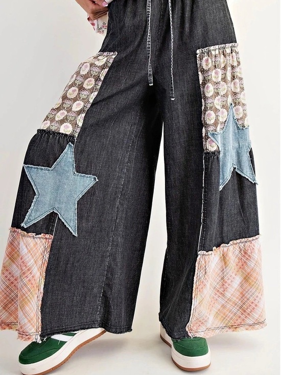 Easel Los Angeles Denim - Easel NWT Patchwork Palazzo Pants